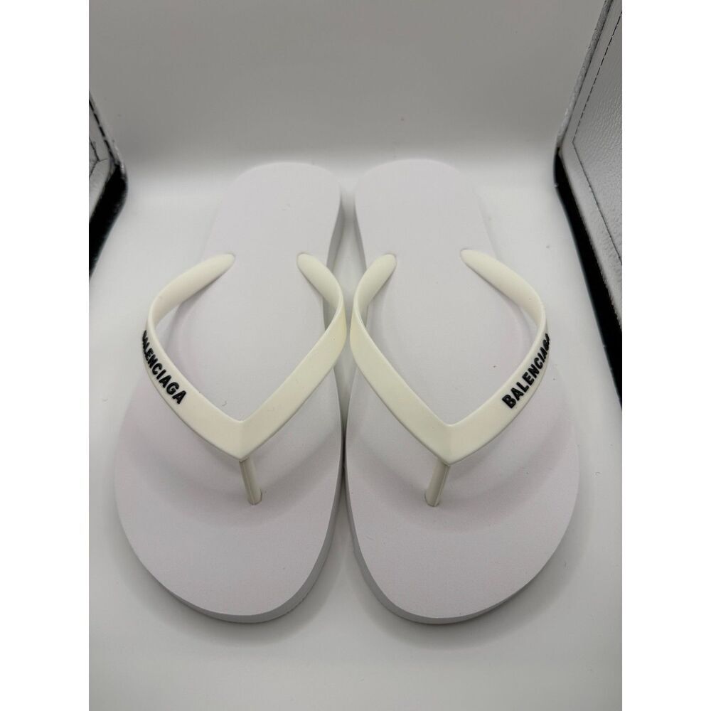 Balenciaga Rubber Logo Flip Flops White